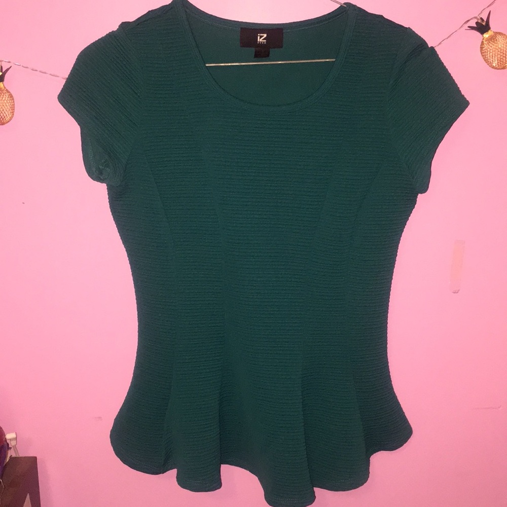 Teal Form-Fitting Pleated Flared Shirt